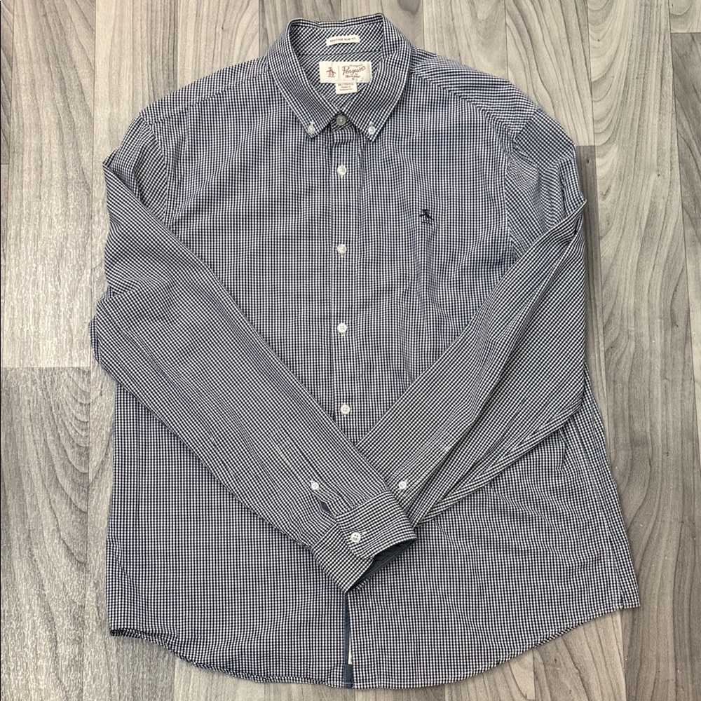 Original Penguin black and white gingham button-down shirt in size XL. Slim Fit